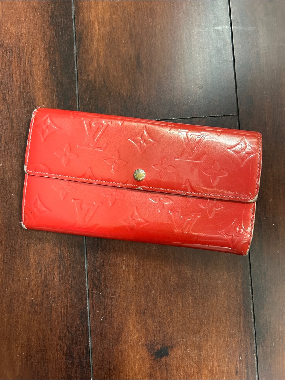 Louis Vuitton Red Vernis Monogram Long Wallet with Snap